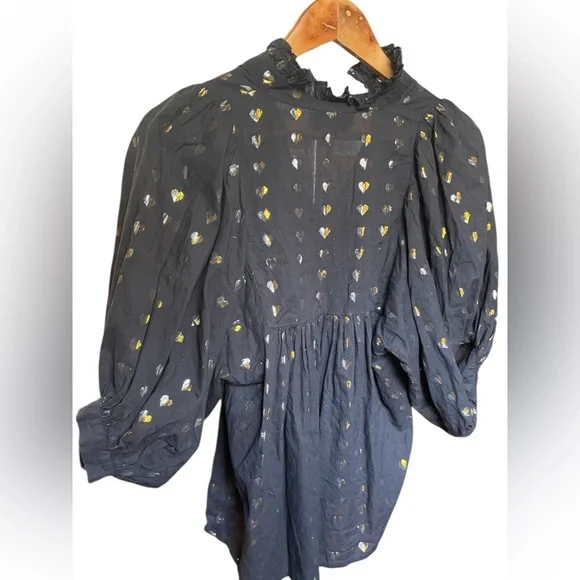 Never A Wallflower Gold and Black Blouse with Gold Heart Accents - Picture 4 of 6